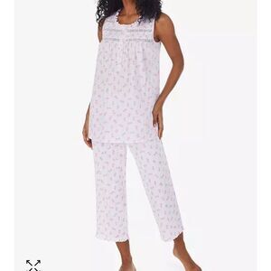 eileen west womens large printed pointelle capri pajama set floral ruffle